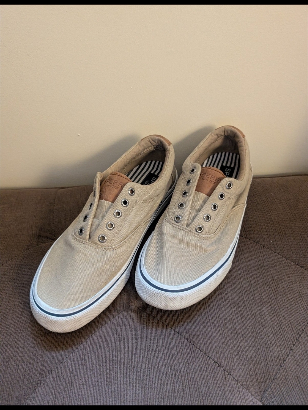 Sperry Men's Slip-On Canvas Sneakers in Tan